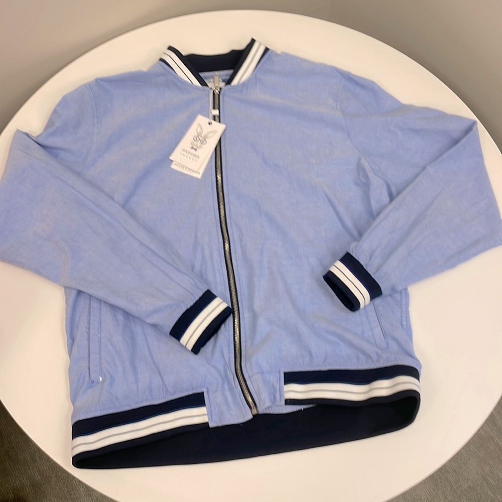 NWT Light blue mens full zip Oxford jacket XL Denim & Flower Ricky Singh